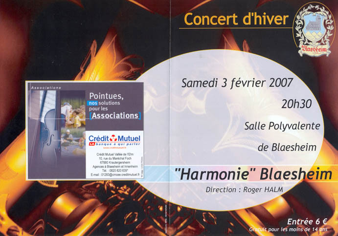 Programme du concert d'hiver 2012 de L'harmonie de Blaesheim